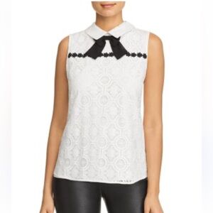 Karl Lagerfeld White Lace Sleeveless Blouse with Black Bow